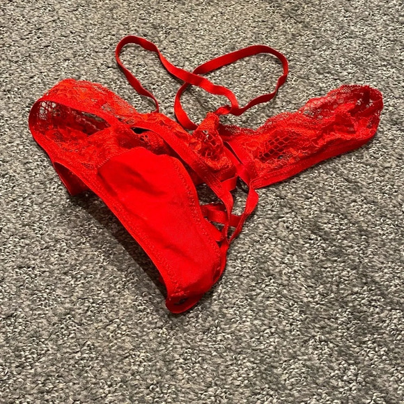 New! Victorias Secret Very Sexy Red Fishnet Open Back Brazilian Panties 16166 - Picture 7 of 12